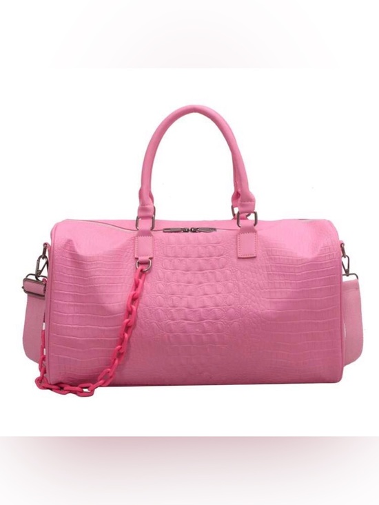 Handbags - •Pink Luxe• Croc Embossed Duffle Bag | Faux Leather Weekender Bag w/ Strap